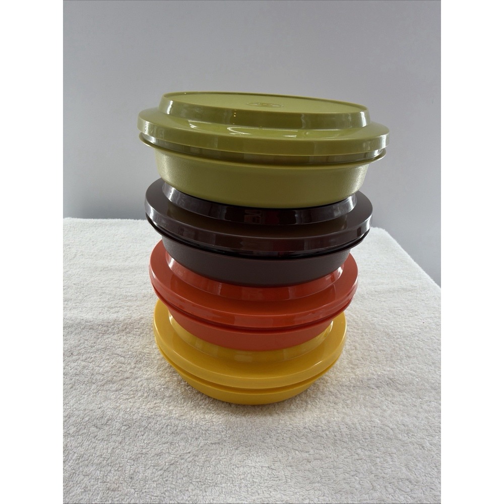 Set of 4 Vintage Tupperware Seal n Serve Bowls w/ Lids Harvest Color Retro 70s
